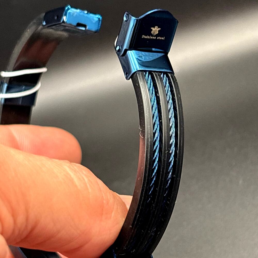 Blackjack BJB251BL Mens Blue Silicone Black Stainless Steel  Bangle ID Bracelet - Picture 16 of 17